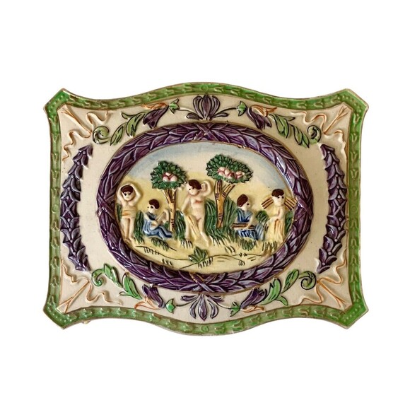 VTG 1950s Hand Painted Japanese Ceramic Trinket Box Majolica Ware - Picture 2 of 7